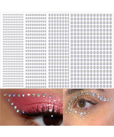 Rhinestone Stickers Self Adhesive Face Gems Stick on Body Eye Bling Jewels Decal Crystal Hair Diamonds for Makeup Rave Accessories Embellishments for Crafts for Women and Girls 4PCS(White AB)