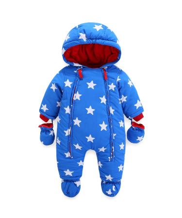 Vine Baby Snowsuit Toddler Hooded Down Jumpsuit Infant Thick Romper Footie Outwear Winter Coat Zipper Outfits Wear Girls Boys 3-6 Months Blue-star