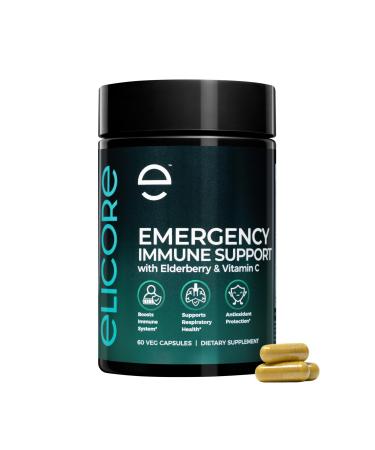 ELICORE Emergency Immune Support Supplement Vitamin C E B6 Zinc Elderberry Echinacea Garlic & Turmeric Immune Booster for Adults Gluten Free Sugar Free Vegan Friendly 60 Capsules