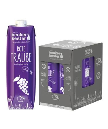Becker's best red grape - 6 Pack - grape juice - 100% natural direct juice - CO2 -neutral produced - vegan - without sugar additive - without genetic engineering - lactose -free - (6 x 1000 ml)
