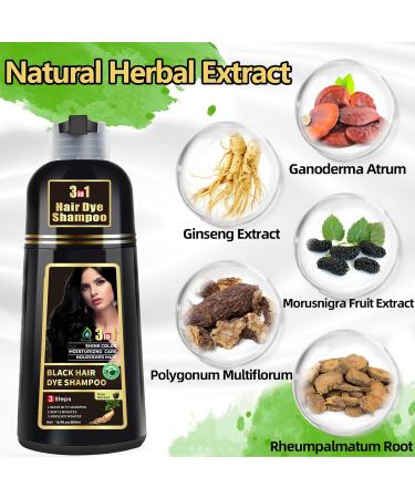 RUNBEN 3 in 1 Black Hair Dye Shampoo - Herbal Gray Hair Coverage for Women & Men Natural Plant Formula - 500ML - Buy Online on GoSupps.com