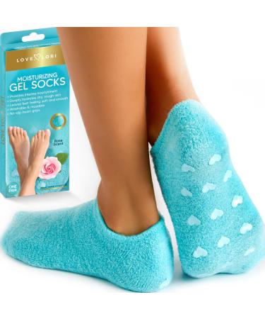 Moisturizing Socks & Gel Socks for Dry Cracked Feet Women by Love Lori - Foot Moisturizer Socks & Reusable Lotion Socks for Cracked Heel Repair - Stocking Stuffers for Women, Fits up to Women Size 8.5 S/M Turquoise