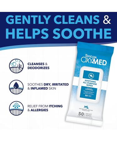 TropiClean Oxymed Soothing Wipes for Dogs & Cats, Anti-Itch Relief, 50 Count - Buy Online on GoSupps.com