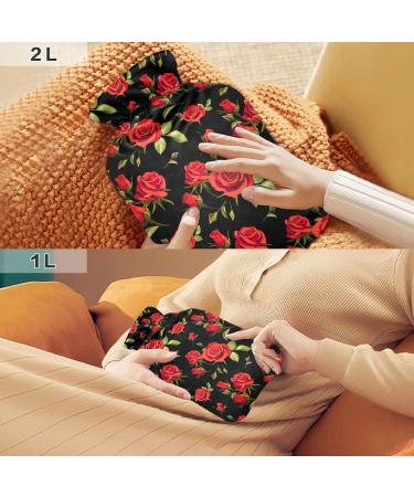 Red Roses Hot Water Bottle with Cover - 1L BPA Free for Pain Relief | Small Hot Water Bag for Headaches Neck & Shoulders - Buy Online on GoSupps.com