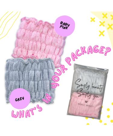 Merely Beauty Extra Wide Spa Headband (2 Pack) - Baby Pink Grey | For Face Washing, Skincare, Makeup, Yoga - Home Spa Accessories - Buy Online on GoSupps.com