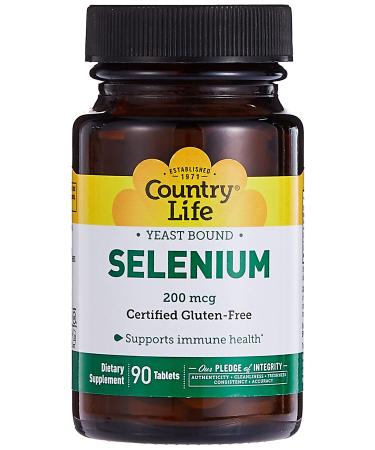 Country Life Selenium Yeast Bound Supports Immune Health 100mcg 90 Tablets Certified Gluten Free Certified Vegan Certified Halal