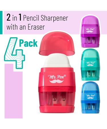 Mr. Pen- Pencil Sharpener & Eraser 4 Pack Colorful 2 Sharpening Holes Manual Handheld Small Pencil Sharpener - Buy Online on GoSupps.com