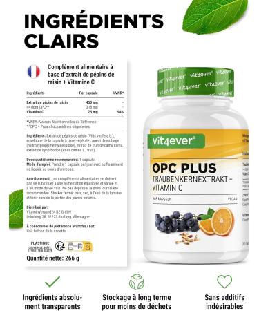 Grape Seed Extract OPC + Natural Vitamin C - 365 capsules for 12 months - Highest OPC content according to HPLC - Laboratory tested from European grapes - Vegan - Buy Online on GoSupps.com