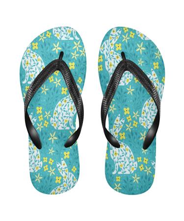 Mnsruu flip-flops with yellow flower pattern and green rabbits for home hotel spa bedroom travel XL for women and men