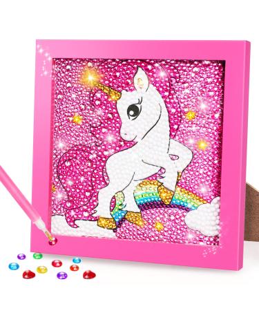 TOY Life 5D Diamond Painting Kits for Kids with Wooden Frame - Diamond Arts and Crafts for Kids Ages 6-8-10-12 Gem Art Painting Kit Girls Unicorn Crafts - Unicorn Diamond Painting Kits for Kids Girls Look-Back Unicorn