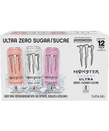 Monster Energy Ultra Variety Pack (Zero Ultra Ultra Peachy Keen Ultra Strawberry Dreams) 473mL Cans Pack of 12 - Buy Online on GoSupps.com