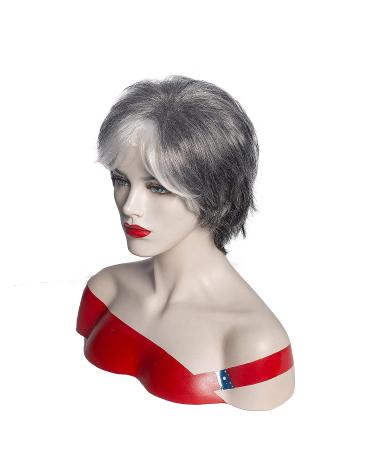 RENERSHOW Short Grey Pixie Cut Wig for Women | Layered Synthetic Hair Mixed Gray with White Bangs | Natural Wavy Old Lady Wig - Buy Online on GoSupps.com