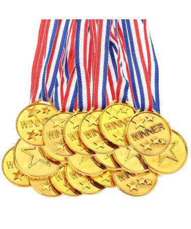 Gejoy 30 Pieces Gold Plastic Winner Award Medals, Winner Award Medals, Olympic Style Metal Winner Awards for Sports, Competition, Talent Show, Spelling Bee, Gymnastic Birthday Party Favors Classic Style