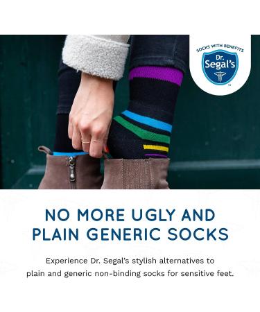 Dr. Segal's Non Binding Socks - 3pk M/L - Multi Stripe Cosmic Purple - Black - Purple - Medium/Large (3 Pair) - Buy Online on GoSupps.com