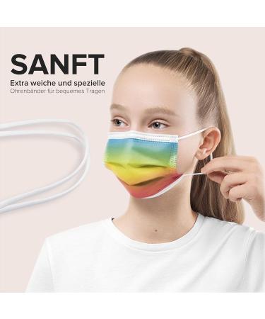 Rainbow Classic 100pc Disposable Face Masks - Small Size - Made in Germany - Breathable Triple Layer - CE Certified - 99.78% Filtration - Elastic Earloops - Buy Online on GoSupps.com