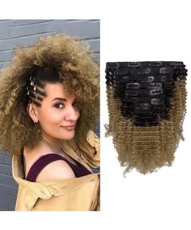 Anrosa Blonde Afro Kinkys Curly Clip in Hair Extensions Human Hair 10 Inch 4A 4B Curly Hair Extensions for Black Women 120 G 1B Ombre 1B/27 10 Inch