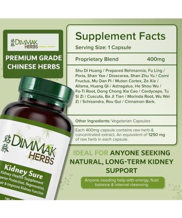 Dimmak Herbs Kidney Sure- Kidney Cleanse & Revitilization Tonic- Organic Herbal Support for Renal Health Urinary Tract Flow & Vitality- TCM Doctor Formulated Vegan- 400mg 100 Capsules - Buy Online on GoSupps.com