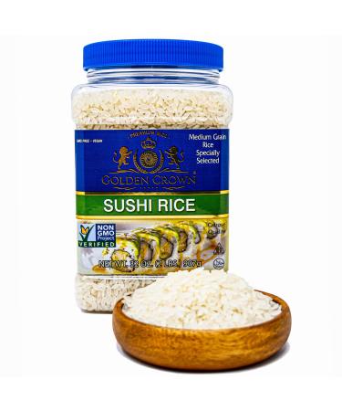 Golden Crown Sushi Rice Premium Quality Rice | Non-GMO Gluten-Free 100% Authentic Naturally Fragrant Sweet Flavorful | Medium Grain Rice for Vegetarian Daily Meals 32 Oz, 2 Lb