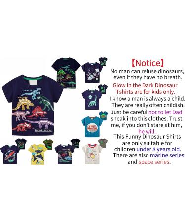 Glow in the Dark Dinosaur Tshirt for Boys & Girls, Short Sleeve Luminous Tee, Seabed & Space Print, Jurassic Theme, Navy, 7 Years - Buy Online on GoSupps.com