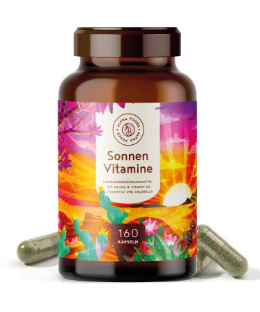 Vitamin D3 + K2 - high dose 20 000 IE - 160 capsules - Vitamk -7 99.99% All -Trans and vegetable omega 3 fatty acids from linseed and algae - sun vitamins