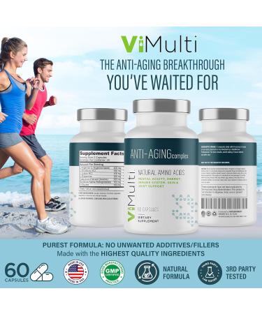 vimulti Anti-Aging Natural Amino Acids Supplement for Women & Men Supports Immune Health Energy Smoother Skin Tone & Restorative Sleep Anti-Aging Supplement Pills for Longevity 60 Caps 2 Pack - Buy Online on GoSupps.com