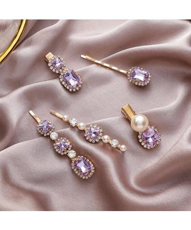 Purple Hair Accessories - 5 Elegant Purple Hair Clips for Women Vintage Diamond Hair Pins Handmade Faux Crystal Bobby Pins Elegant Gold Metal Bobby Pins Gifts for Women Girls - Buy Online on GoSupps.com