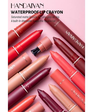 6Pcs HANDAIYAN Rotating Matte Lip Crayon Set B with Built-In Sharpener - Buy Online on GoSupps.com