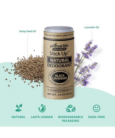 Black Lavender Stick Up Natural Deodorant | Bentonite Clay, Arrowroot, Magnesium, Zinc | 3 oz Vegan Formula for Women and Men | Long-lasting 3-4 month Supply - Primal Life Organics - Buy Online on GoSupps.com