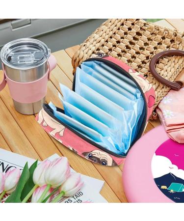 Rosa Pug Puppy Dog Love Pattern Menstrual Pad Storage Bag - Portable Zipper Pocket for Teens & Women - Buy Online on GoSupps.com