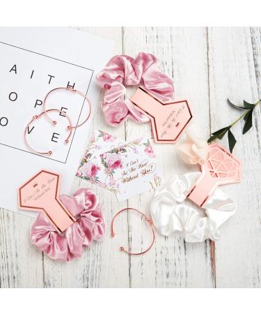 8-Piece Satin Hair Ties & Bridesmaid Bracelets | Bridal Shower Favors with 'I Can't Tie the Knot Without You' Cards - Pink & White - Buy Online on GoSupps.com