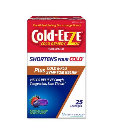 COLD-EEZE Plus Natural Mixed Berry Cold & Flu Zinc Lozenges Multi-Symptom Relief Homeopathic Cold Remedy Reduces Duration of The Common Cold Sambucus Nigra to Relieve Cold & Flu Symptoms 25 Ct 25 Count (Pack of 1)