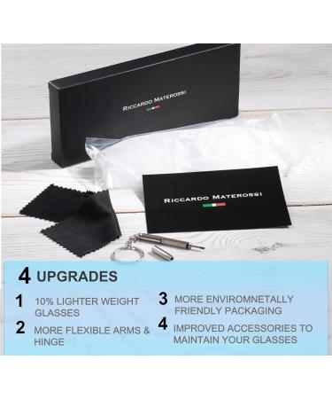 Riccardo Materossi Premium Blue Light Filter Glasses - Screen Masters Square Black Frames for Headache Relief & Better Sleep - International Shipping Available - Buy Online on GoSupps.com