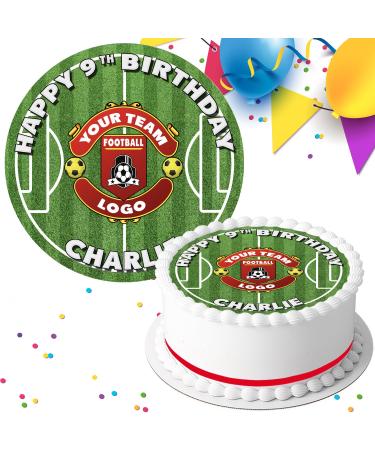 YOUR TEAM LOGO GRASS PITCH BIRTHDAY PERSONALISED 7.5 INCH EDIBLE ICING CAKE TOPPER FB8415 - Buy Online on GoSupps.com