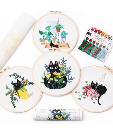 REEWISLY Embroidery Kit for Beginners 4 Sets Hand DIY Cross Stitch Kits 4  pcs Embroidery Hoop 4 pcs Plants Flowers Embroidery Patterns and Threads  Easy for The Embroidery Beginners to Learn Kit S366