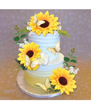 Sunflower Rose Flower Cake Decorations Butterfly Cake Topper with Artificial Eucalyptus and Happy Birthday Topper for Summer Sunflower Wedding Party Decorations Baby Shower Supplies (Sunflower) - Buy Online on GoSupps.com