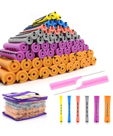 120Pcs Hair Perm Rods Set, 6 Sizes Plastic Hair Cold Wave Rods, Heatless Perming Rods Hair Curlers Rollers with Pintail Comb for Long Short Straight Curly Natural Hair DIY Hairdressing Styling Tools
