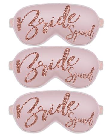 Bridal Shower Favors - Set of 3 Rose Gold Glam Bride Squad Blush Satin Sleep Masks - Bridesmaid Proposal Gift Bachelorette Party Favor Gifts - Blush Eye Mask (Set3 BdSq) RG/Blsh Set of 3 (Bride Squad) Blush