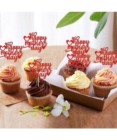 Keaziu 24 Pack Happy Mothers Day Cupcake Toppers Flower Best Mom Cupcake Picks Mom's Theme Happy Mother's Day Women Birthday Party Cake Decorations Supplies Red Red 2024 - Buy Online on GoSupps.com