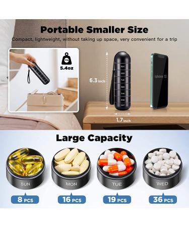 Zannaki Metal Weekly Pill Organizer - Waterproof & Travel-friendly 7 Day Case for Pills, Vitamins & Supplements - BPA Free, Stackable Aluminum Alloy (Black) - Buy Online on GoSupps.com