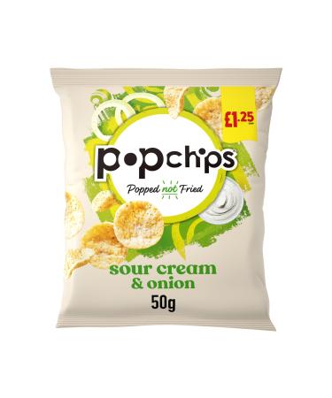 Popchips SOUR CREAM & ONION Popped Crisps Snacks 16 x 50g PMP Bags || Vegan & Gluten Free option