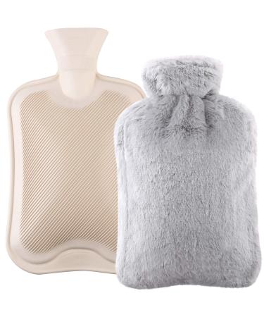 2L Hot Water Bottles Plush Soft Rubber Hot Water Bottles Hand Warmer with Pure Plush (Gray)