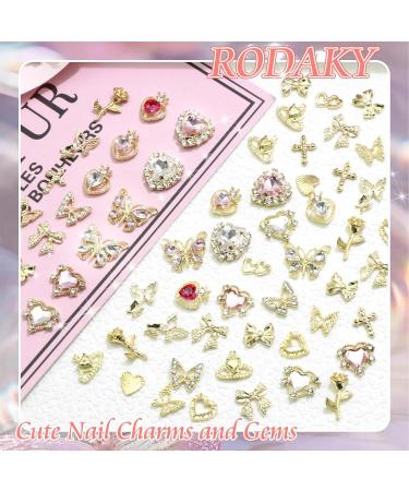 Buy RODAKY 124PCS Gold Nail Charms - 3D Butterfly Pink Crystal Heart & Bow Nail Art Jewelry for Acrylic Nails - Cute Glitter Decorations for Manicure Design - Buy Online on GoSupps.com