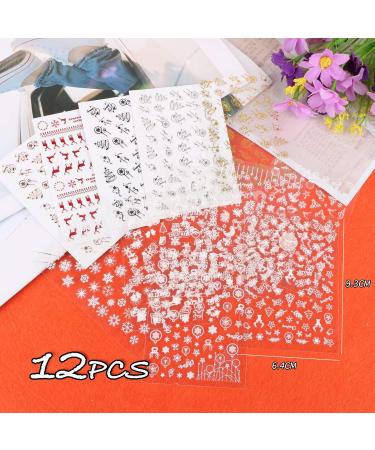 12 Sheets Christmas Nail Art Stickers Self Adhesive Nail Stickers Decals 5 Colors Snowflakes Christmas tree Merry Christmas Nail Art Decorations - Buy Online on GoSupps.com