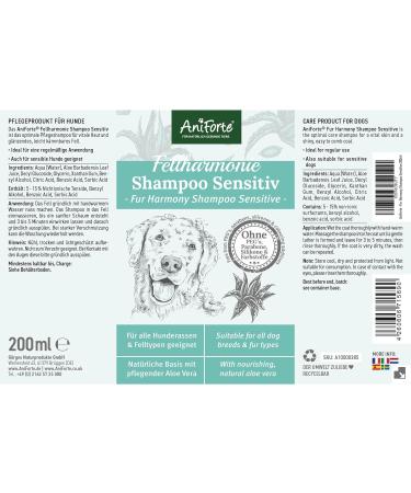 AniForte Fellharmonie Dog Shampoo Sensitive with Aloe Vera 200ml - Gentle Care for Sensitive Dogs Easy-Combing Fur Dye & Perfume-Free - Buy Online on GoSupps.com