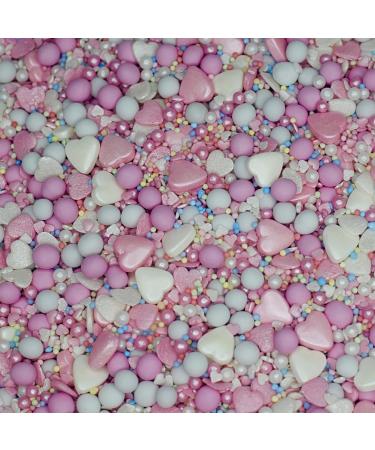 Cutie Pie Pink and White Heart Valentines Cake Topper Sprinkles - Edible Cupcake Decorations (120g pouch)