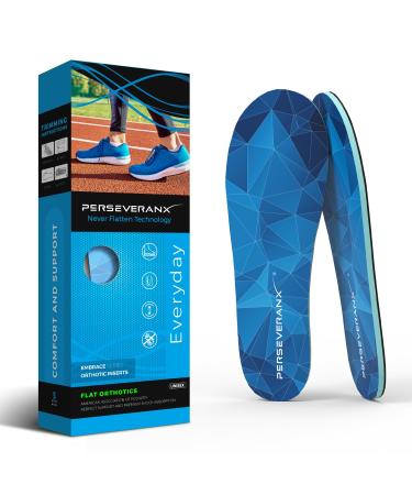 Never Flatten Flat Insoles Men & Women - Extra Shock Absorption Flat Inserts with No Arch Support - Shoe Inserts Men for Walking & Standing & Running 1/8" Thickness Blue M (Men 9-10.5/Women 10-11.5)