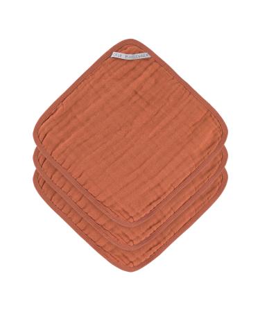 L SSIG Muslin Washcloth Cotton Set of 3/Wash Cloth rust red