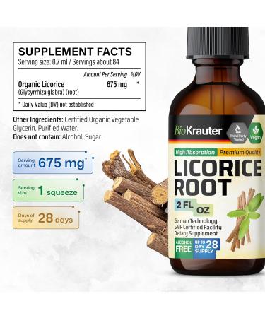 BIO KRAUTER Licorice Root Tincture - Licorice Root Extract for Digestive Support - Alcohol and Sugar Free - Vegan Drops 2 Fl.Oz. 2 Fl Oz (Pack of 1) - Buy Online on GoSupps.com