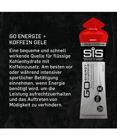 Science in Sport Go Energy + Caffeine Gel - 30x60ml - 22g Carbs 75mg Caffeine Low Sugar Vegan - Berry Flavor for Endurance Athletes - Buy Online on GoSupps.com