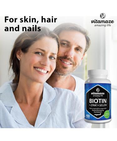 Biotin Hair Growth 10,000 mcg Complex with Selenium & Zinc | 480 Vegan Tablets | Vitamaze German Quality - Buy Online on GoSupps.com